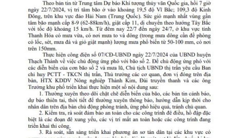 Công văn số 181/CV-UBND ngày 22 tháng 7 năm 2024 của UBND thị trấn Kim Tân